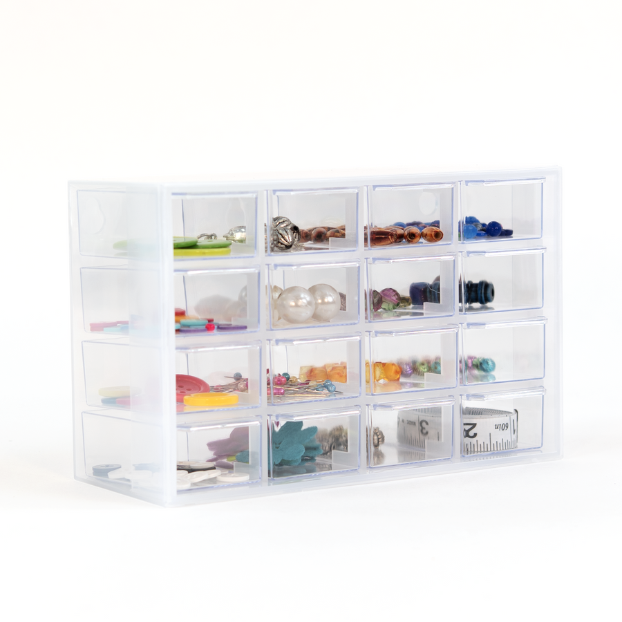 Everything Mary Clear 16-Drawer Organizer – Wall-Mountable Plastic Storage Cabinet for Crafts, Jewelry, Beads & Small Parts