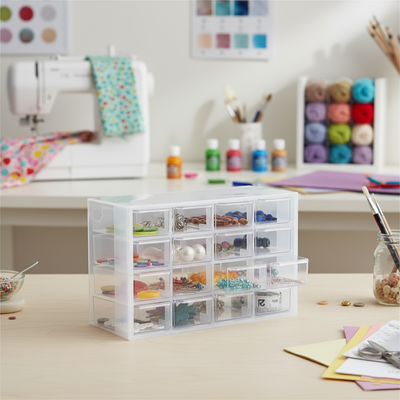 Everything Mary Clear 16-Drawer Organizer – Wall-Mountable Plastic Storage Cabinet for Crafts, Jewelry, Beads & Small Parts