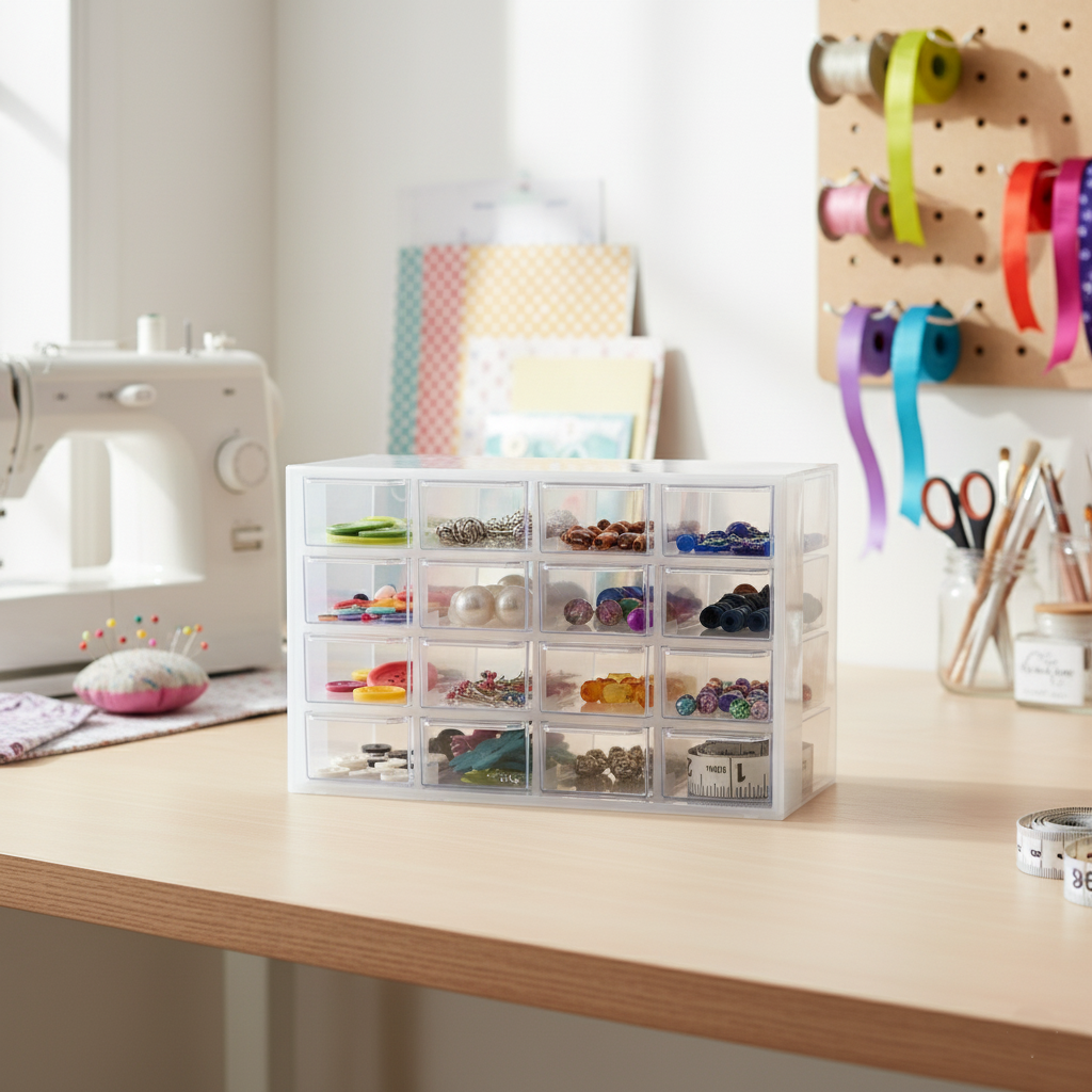 Everything Mary Clear 16-Drawer Organizer – Wall-Mountable Plastic Storage Cabinet for Crafts, Jewelry, Beads & Small Parts