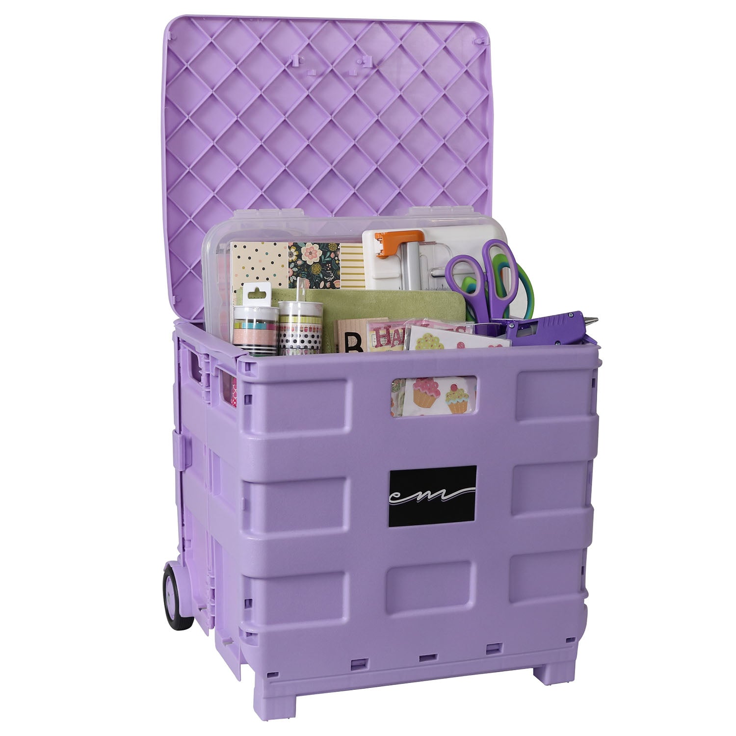 Collapsible Plastic Rolling Craft Cart, Purple