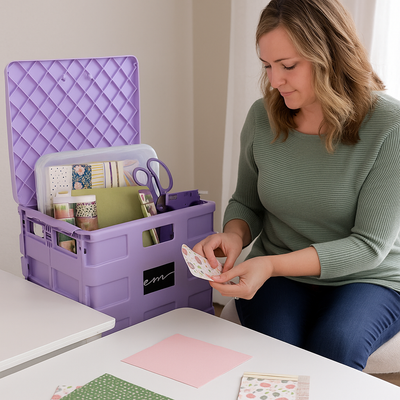 Collapsible Plastic Rolling Craft Cart, Purple