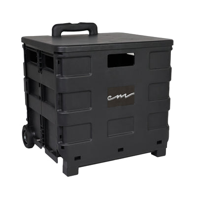 Collapsible Rolling Craft Cart with Lid – Black