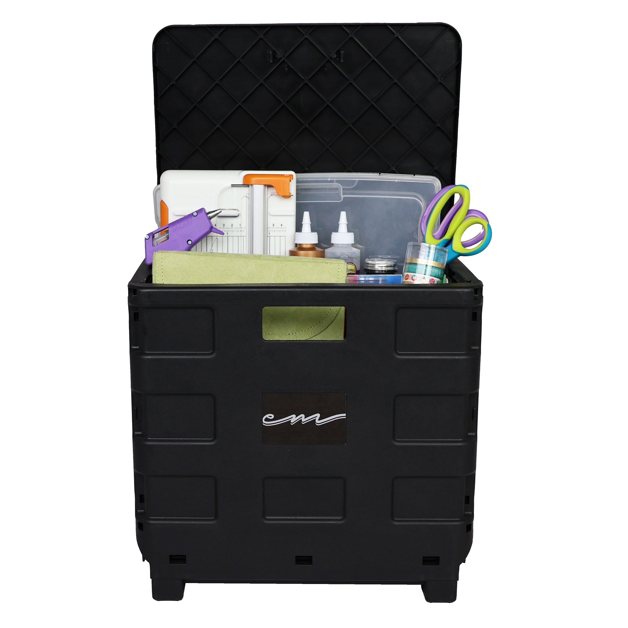 Collapsible Rolling Craft Cart with Lid – Black