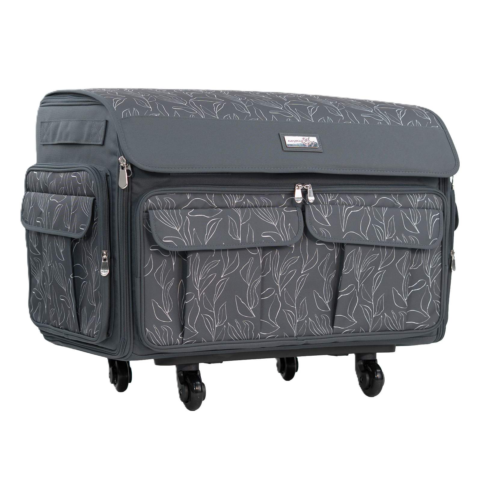 Everything Mary XXL 4 Wheel Collapsible Rolling Sewing Machine Storage Case, Grey Floral