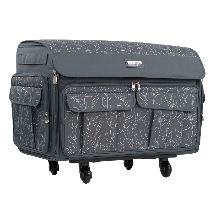 Everything Mary XXL 4 Wheel Collapsible Rolling Sewing Machine Storage Case, Grey Floral