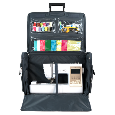 Everything Mary XXL 4 Wheel Collapsible Rolling Sewing Machine Storage Case, Grey Floral