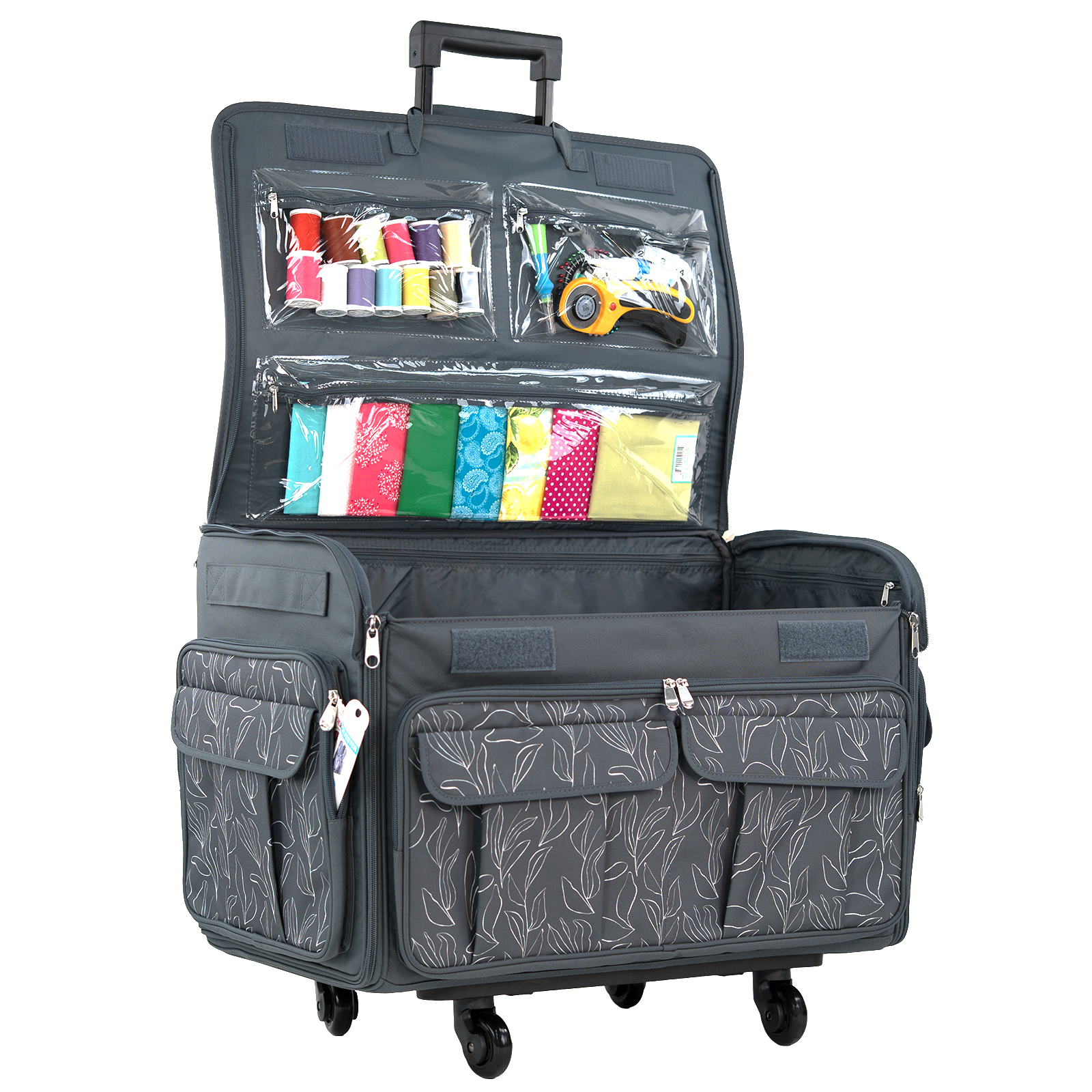 Everything Mary XXL 4 Wheel Collapsible Rolling Sewing Machine Storage Case, Grey Floral