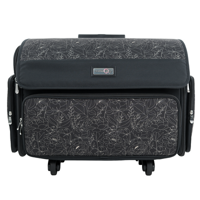 Everything Mary XL 4 Wheel Collapsible Rolling Sewing Machine Storage Case, Tan & Grey Floral