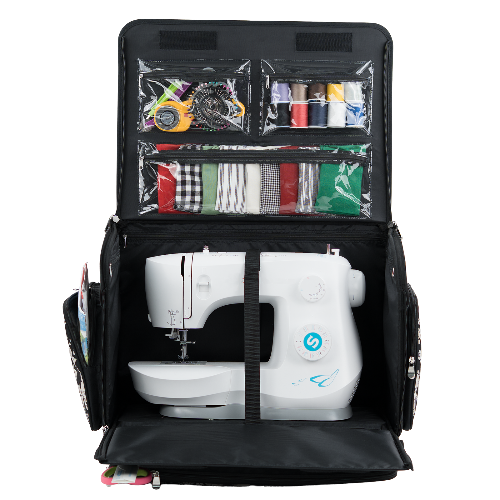 Everything Mary XL 4 Wheel Collapsible Rolling Sewing Machine Storage Case, Artistic Floral