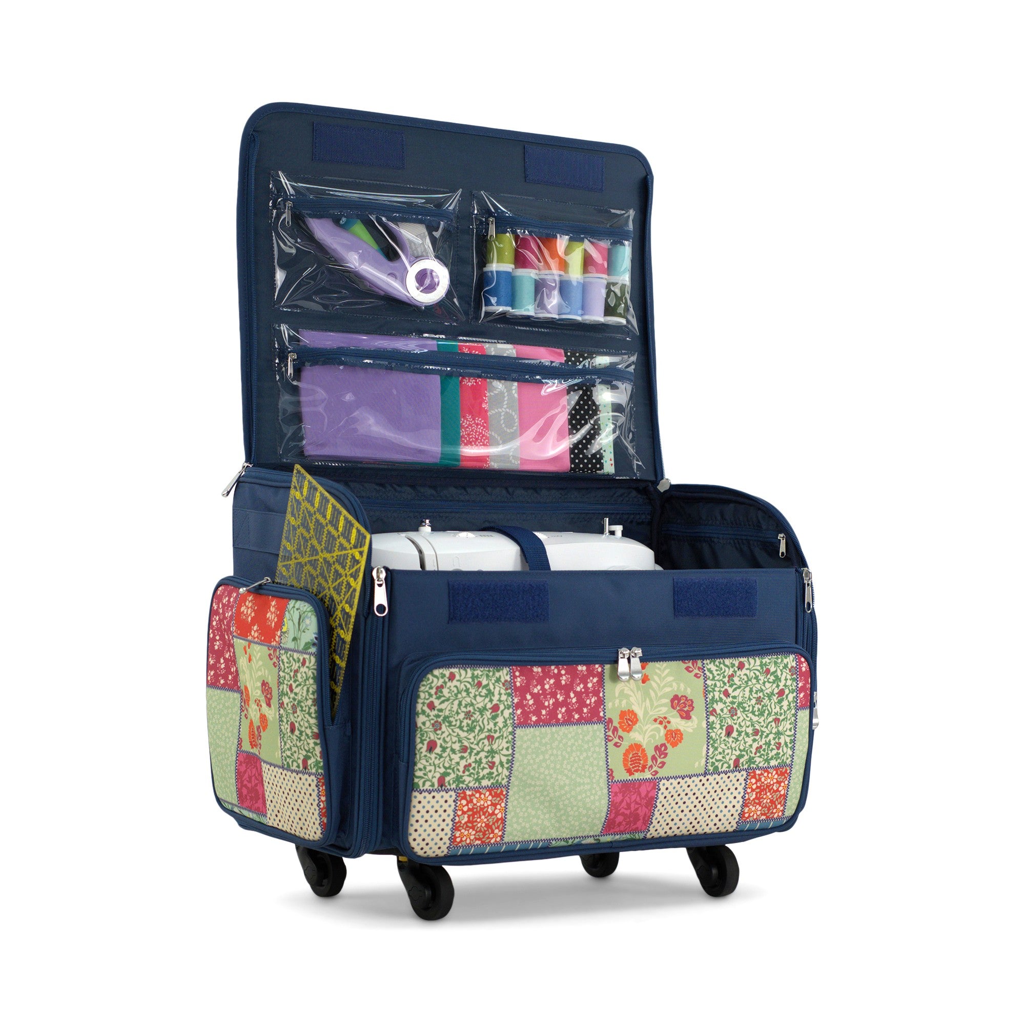 Everything Mary XL Rolling Sewing Machine Case with Wheels in Quilted Pattern – Sewing Machine Tote Bag for Travel, Classes & Quilting