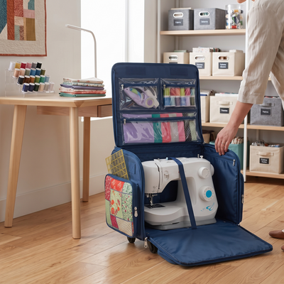 Everything Mary XL Rolling Sewing Machine Case with Wheels in Quilted Pattern – Sewing Machine Tote Bag for Travel, Classes & Quilting