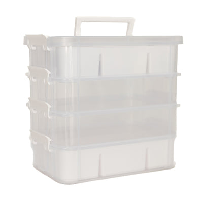 Everything Mary Clear 4-Tier Stackable Snap Box – Plastic Craft Organizer for Paint, Beads, Sewing, and DIY Supplies