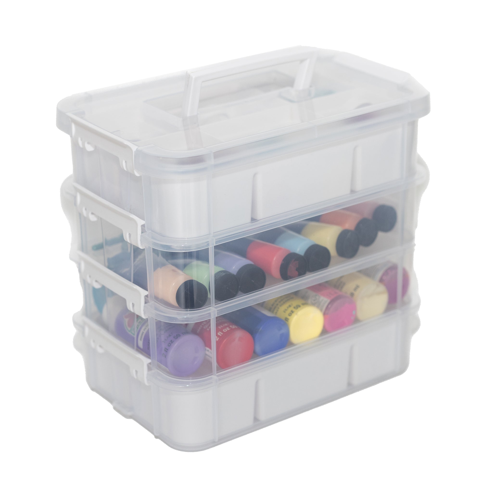 Everything Mary Clear 4-Tier Stackable Snap Box – Plastic Craft Organizer for Paint, Beads, Sewing, and DIY Supplies