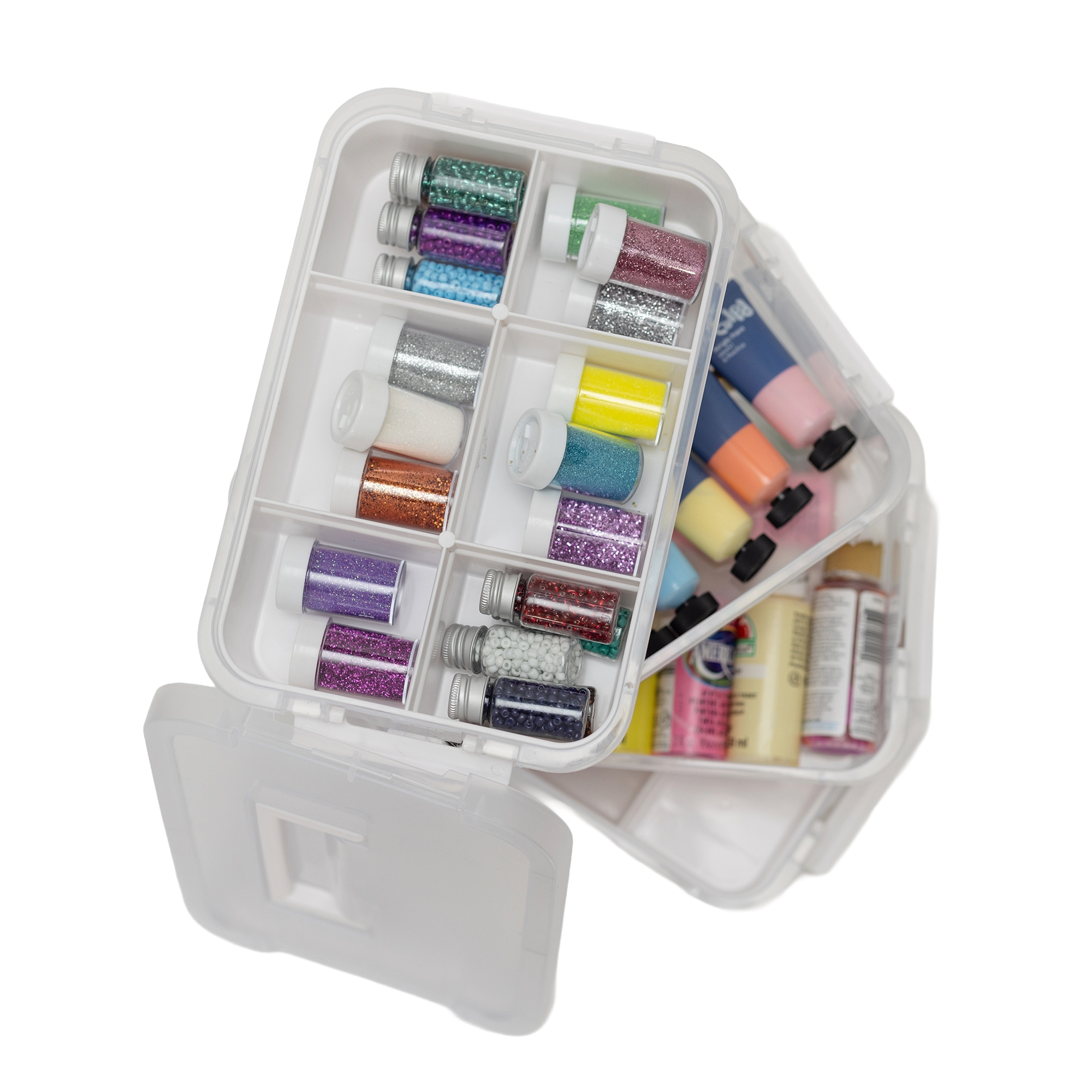Everything Mary Clear 4-Tier Stackable Snap Box – Plastic Craft Organizer for Paint, Beads, Sewing, and DIY Supplies