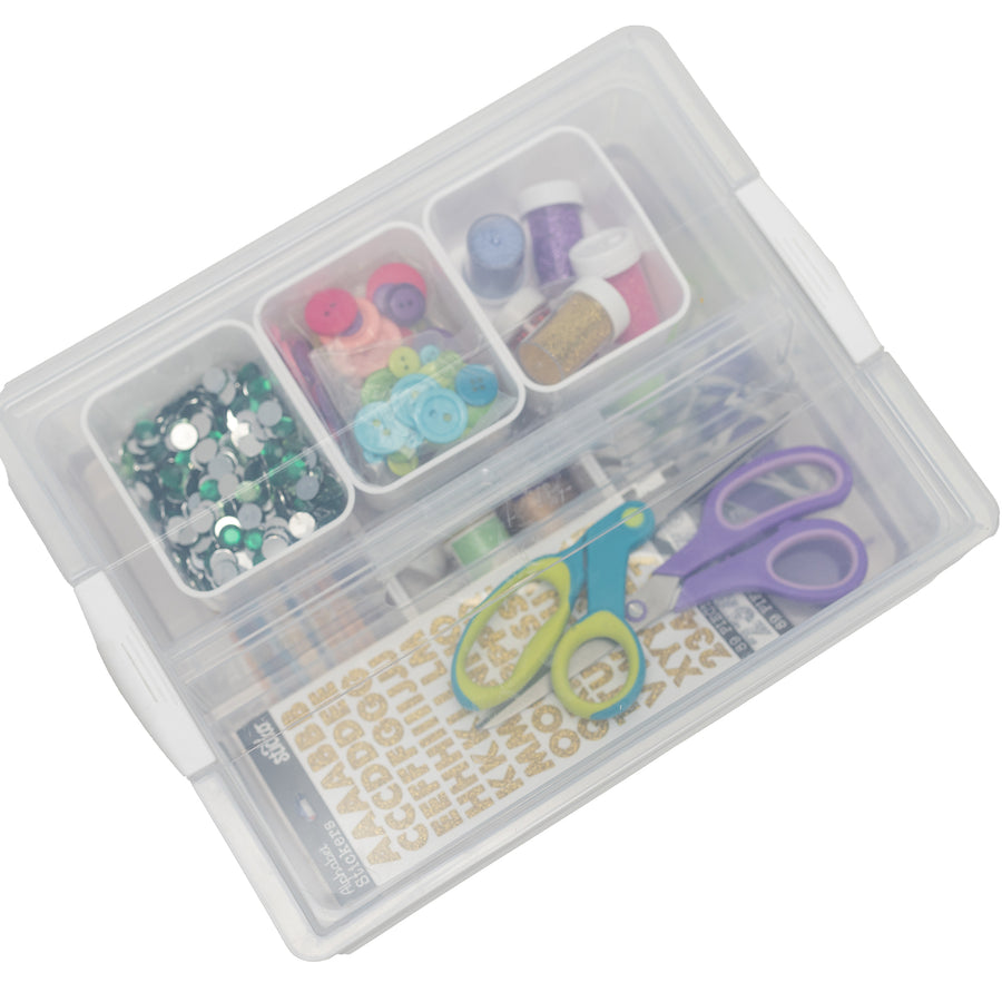 Everything Mary 7-Piece Clear Plastic Craft & Hobby Storage Container – Organizer with Removable Bins for Supplies, Tools, and DIY Projects