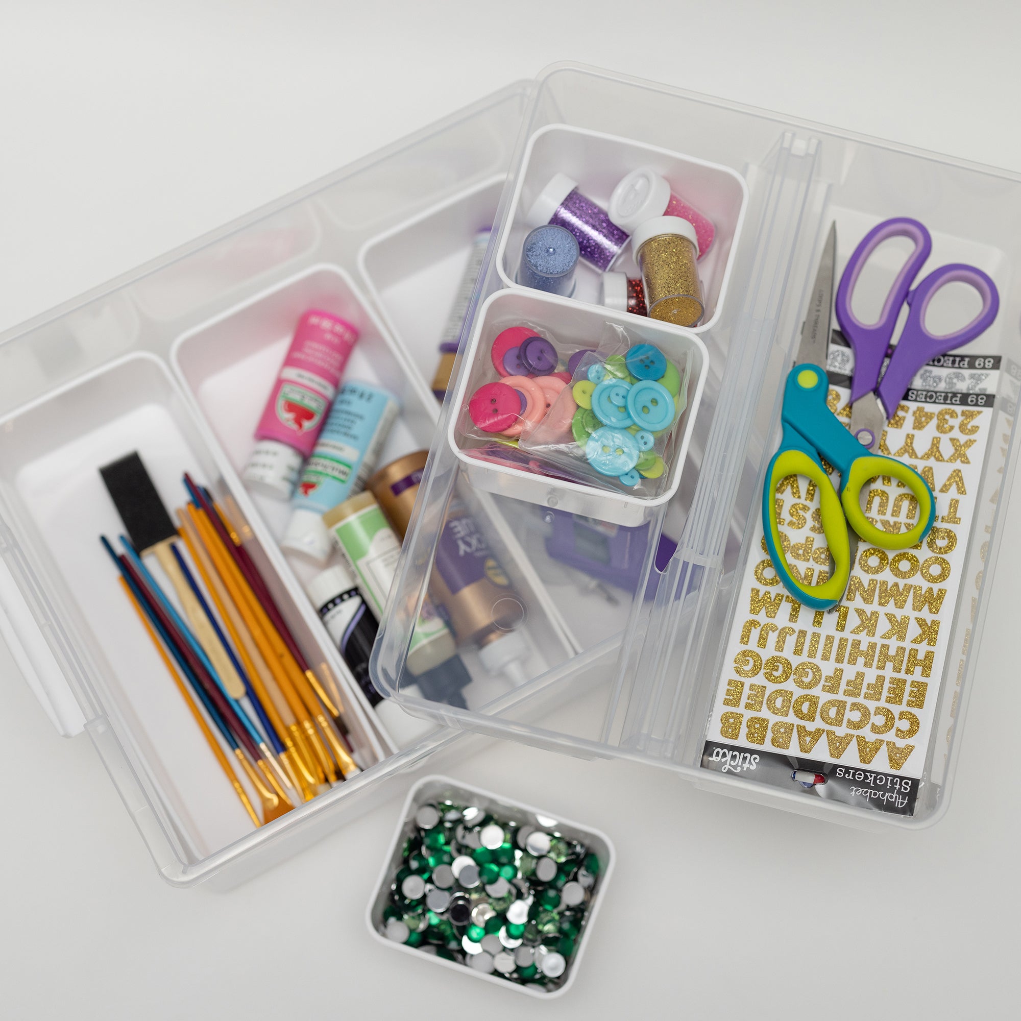 Everything Mary 7-Piece Clear Plastic Craft & Hobby Storage Container – Organizer with Removable Bins for Supplies, Tools, and DIY Projects