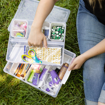 Everything Mary 7-Piece Clear Plastic Craft & Hobby Storage Container – Organizer with Removable Bins for Supplies, Tools, and DIY Projects