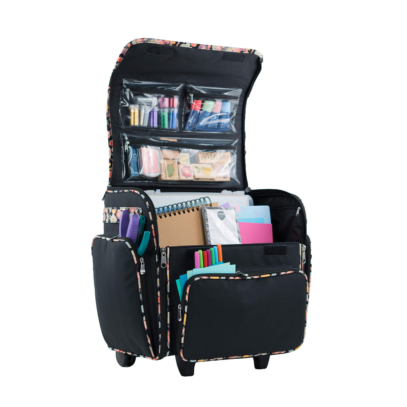 Deluxe Collapsible Rolling Scrapbook Case, Black & Floral