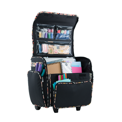 Deluxe Collapsible Rolling Scrapbook Case, Black & Floral