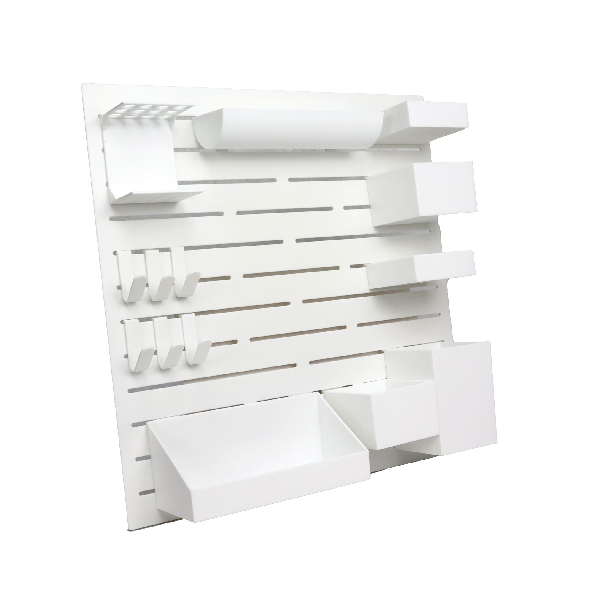 Everything Mary Multi-Functional Wall Organizer with Hooks & Trays – White Craft Storage Rack for Tools, Paint, Scissors & Supplies