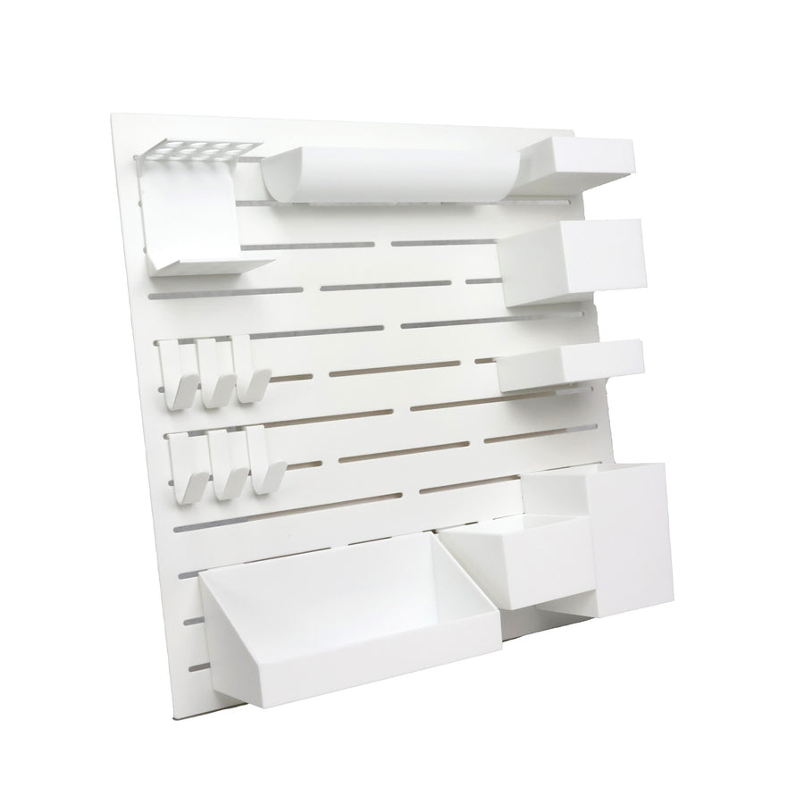 Everything Mary Multi-Functional Wall Organizer with Hooks & Trays – White Craft Storage Rack for Tools, Paint, Scissors & Supplies