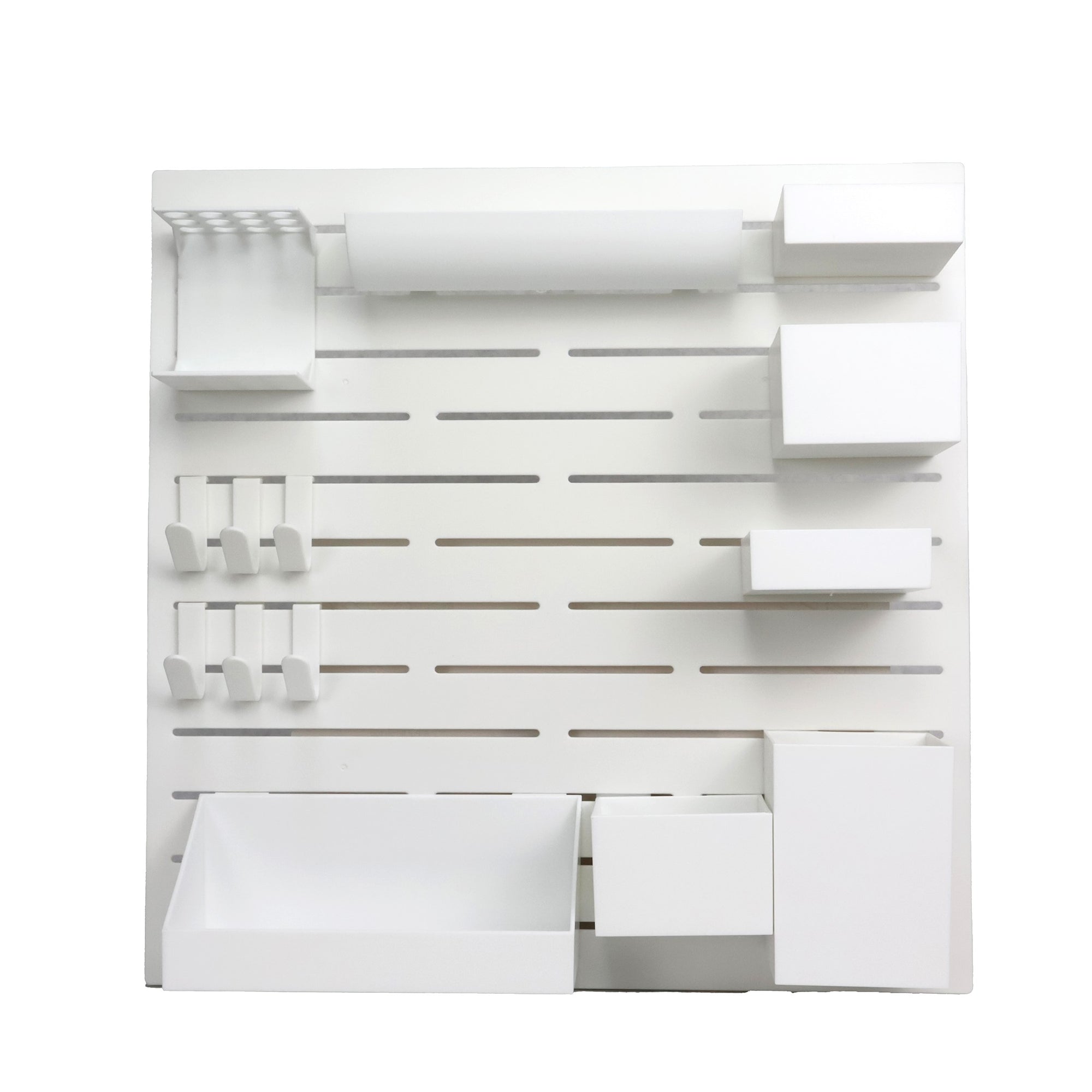 Everything Mary Multi-Functional Wall Organizer with Hooks & Trays – White Craft Storage Rack for Tools, Paint, Scissors & Supplies