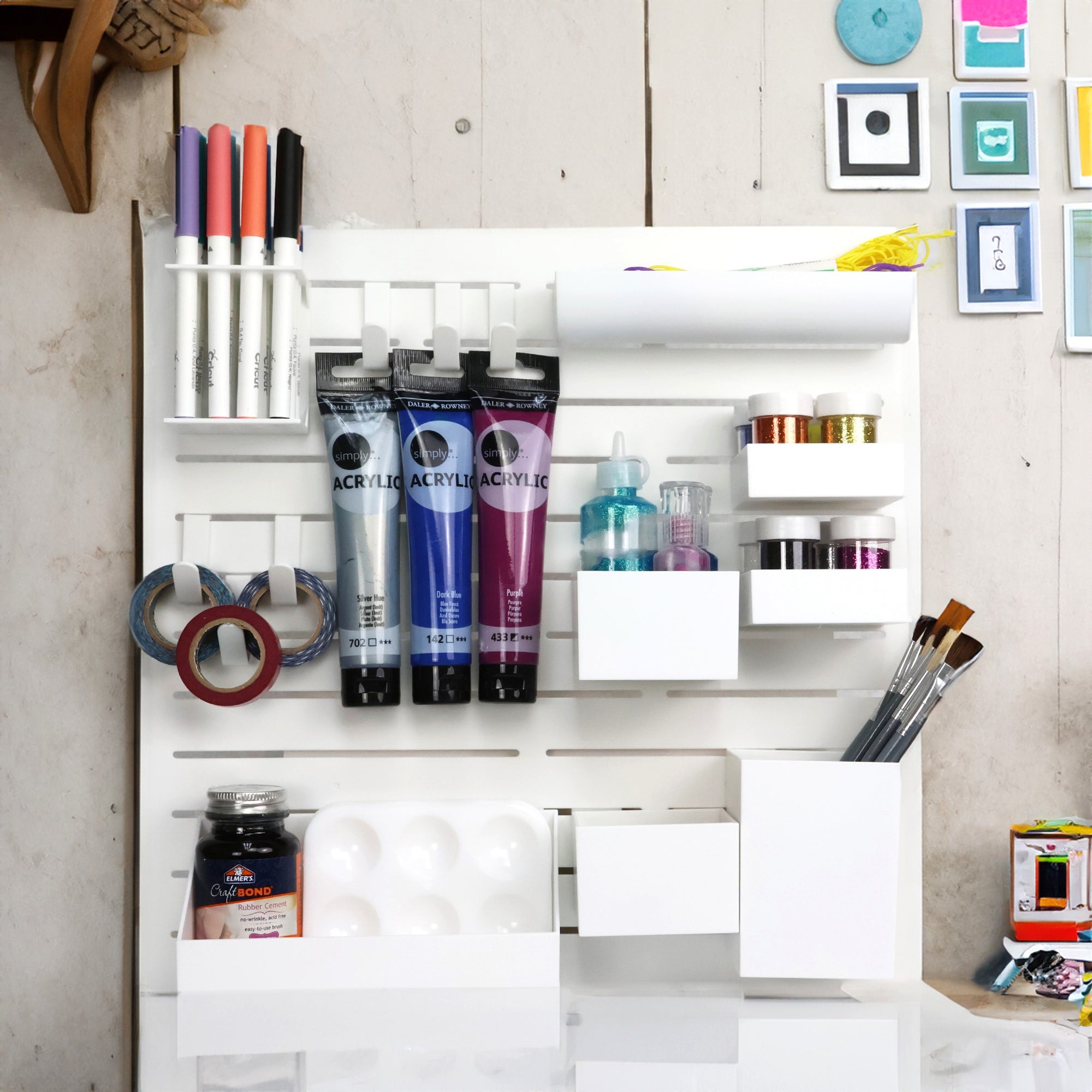 Everything Mary Multi-Functional Wall Organizer with Hooks & Trays – White Craft Storage Rack for Tools, Paint, Scissors & Supplies