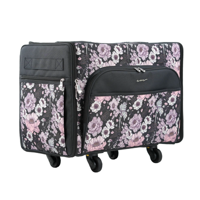 Everything Mary XL 4 Wheel Collapsible Rolling Sewing Machine Storage Case, Pink Floral