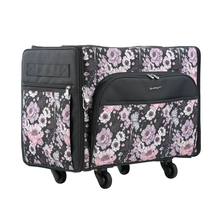 Everything Mary XL 4 Wheel Collapsible Rolling Sewing Machine Storage Case, Pink Floral