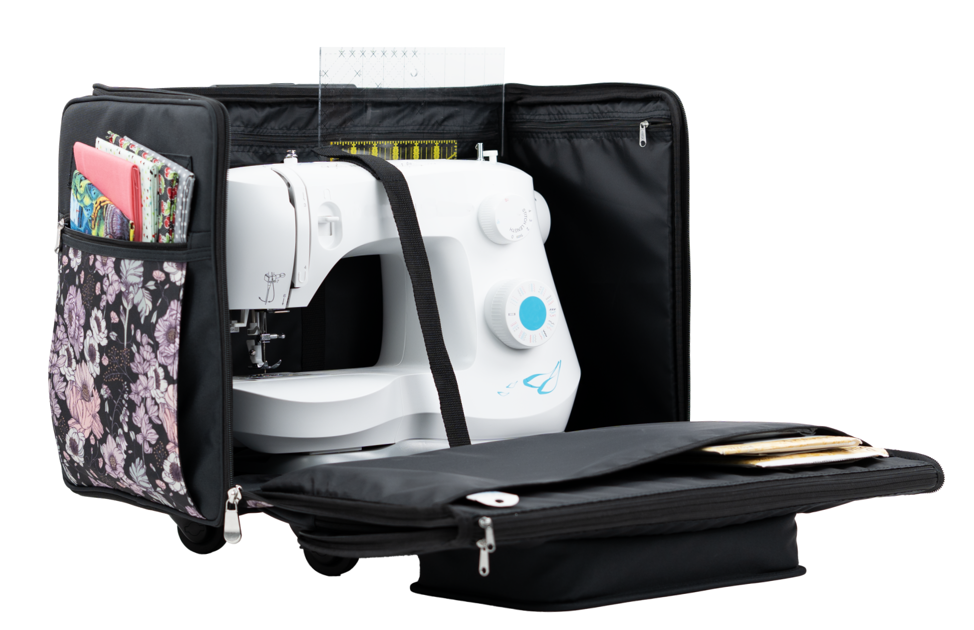 Everything Mary XL 4 Wheel Collapsible Rolling Sewing Machine Storage Case, Pink Floral