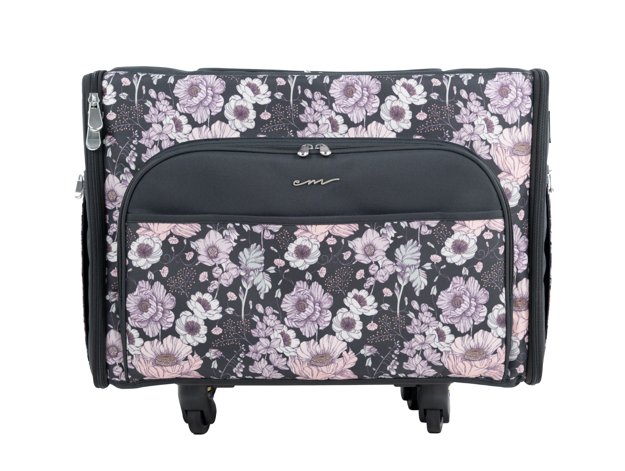 Everything Mary XL 4 Wheel Collapsible Rolling Sewing Machine Storage Case, Pink Floral