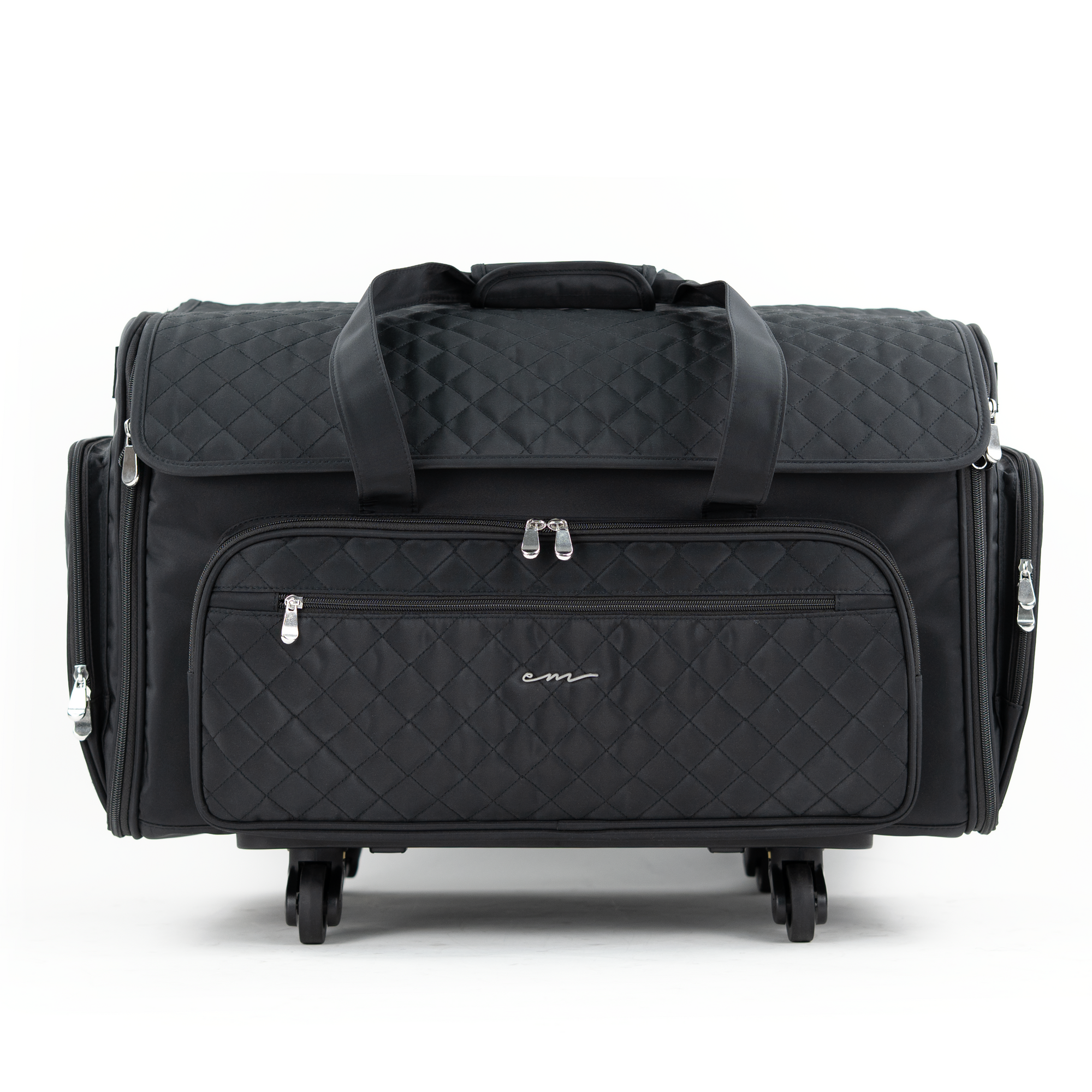 Everything Mary XXL 4 Wheel Collapsible Rolling Sewing Machine Storage Case, Black Quilted