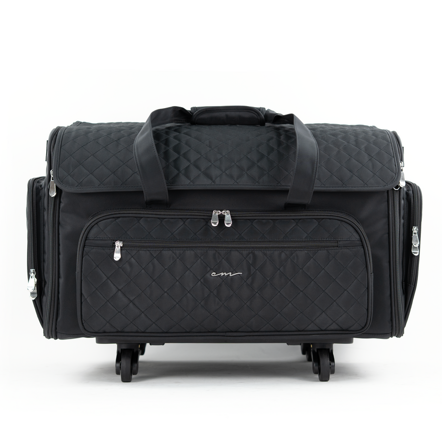 Everything Mary XXL 4 Wheel Collapsible Rolling Sewing Machine Storage Case, Black Quilted