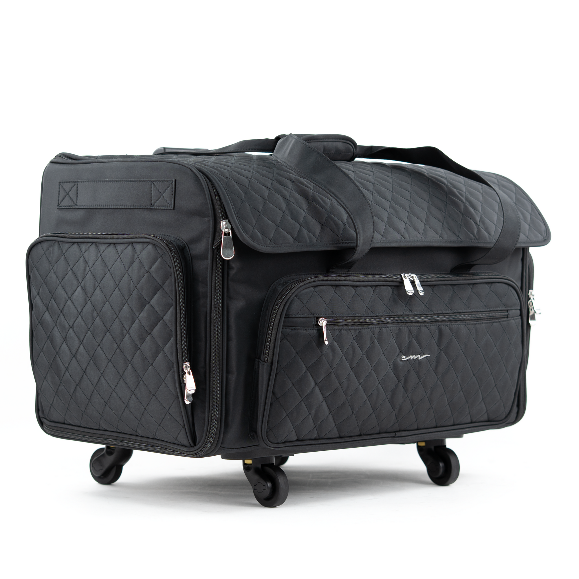 Everything Mary XXL 4 Wheel Collapsible Rolling Sewing Machine Storage Case, Black Quilted