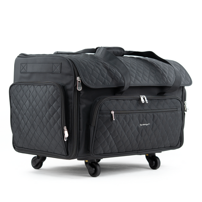 Everything Mary XXL 4 Wheel Collapsible Rolling Sewing Machine Storage Case, Black Quilted