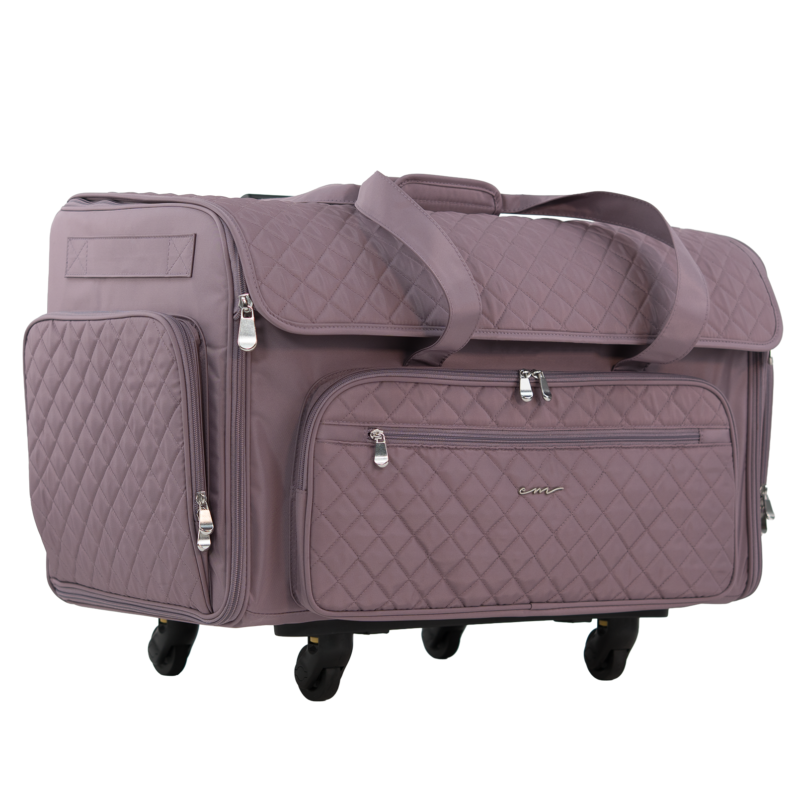 Everything Mary XXL 4 Wheel Collapsible Rolling Sewing Machine Storage Case, Purple Quilted