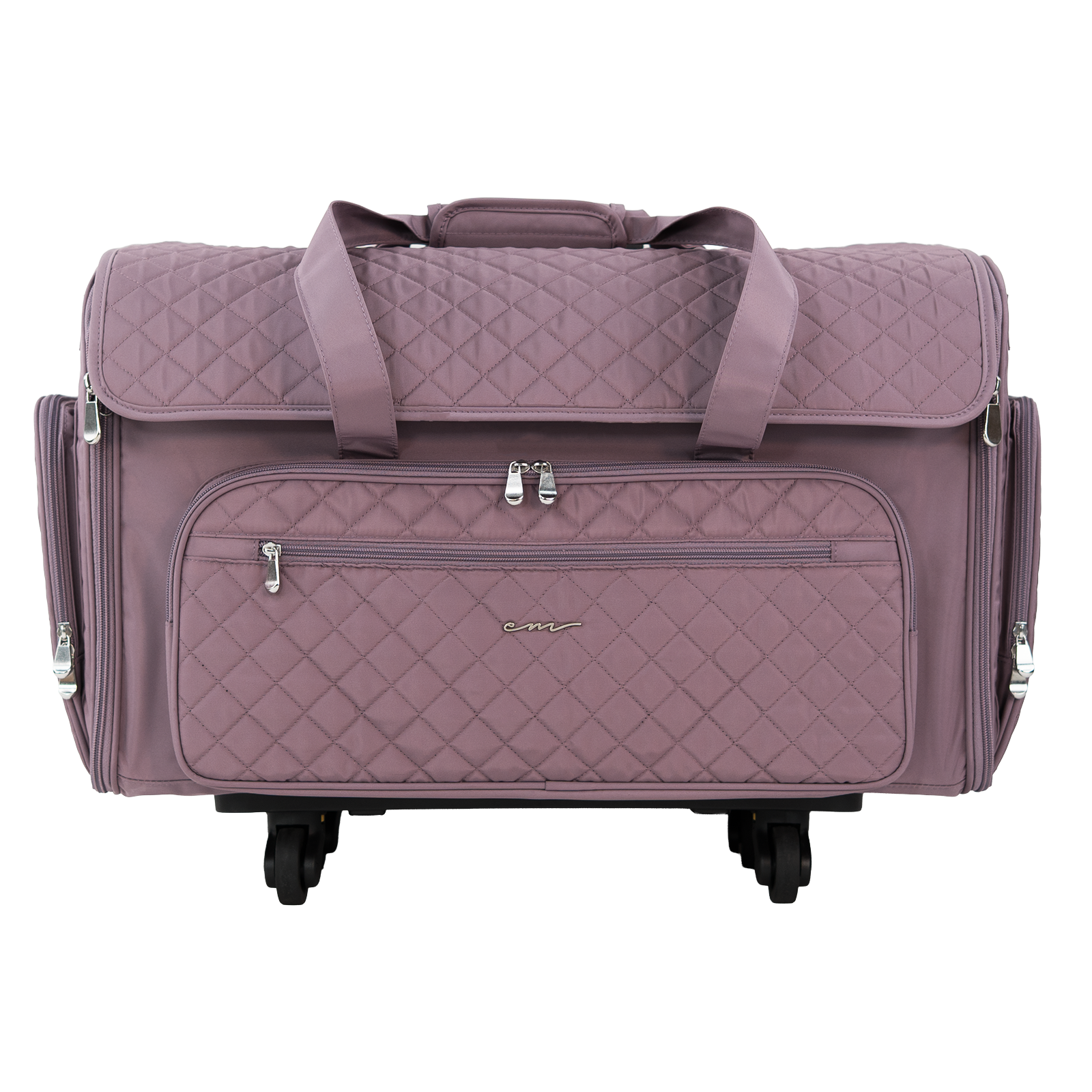 Everything Mary XXL 4 Wheel Collapsible Rolling Sewing Machine Storage Case, Purple Quilted