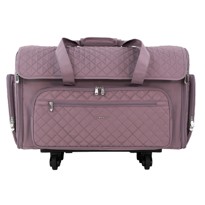 Everything Mary XXL 4 Wheel Collapsible Rolling Sewing Machine Storage Case, Purple Quilted