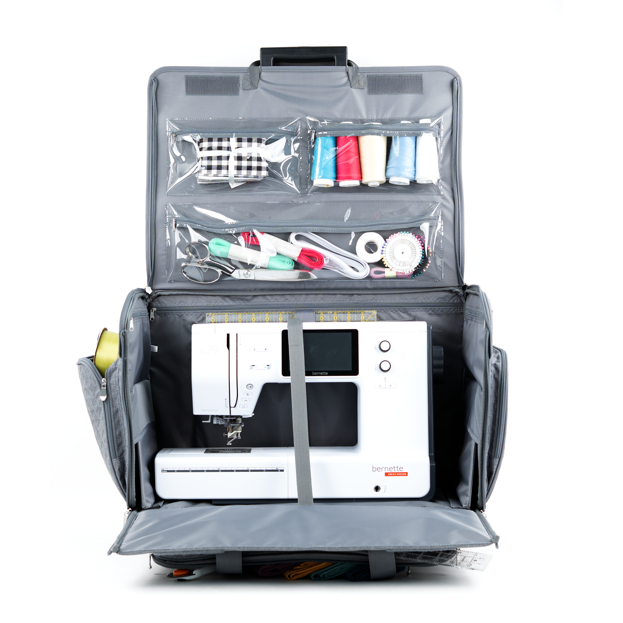 Everything Mary XXL 4 Wheel Collapsible Rolling Sewing Machine Storage Case, Grey Quilted