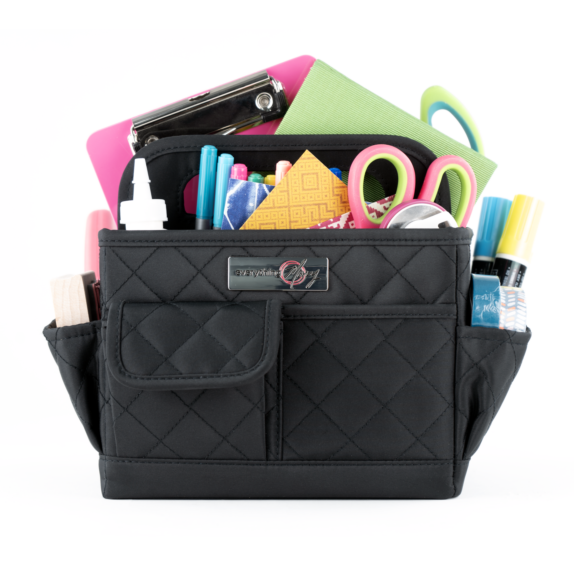 Everything Mary Collapsible Desktop Craft Caddy, Black Quilted – Polyester Craft & Art Supply Organizer with 12 Storage Compartments