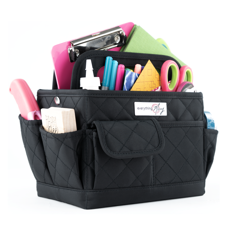 Everything Mary Collapsible Desktop Craft Caddy, Black Quilted – Polyester Craft & Art Supply Organizer with 12 Storage Compartments