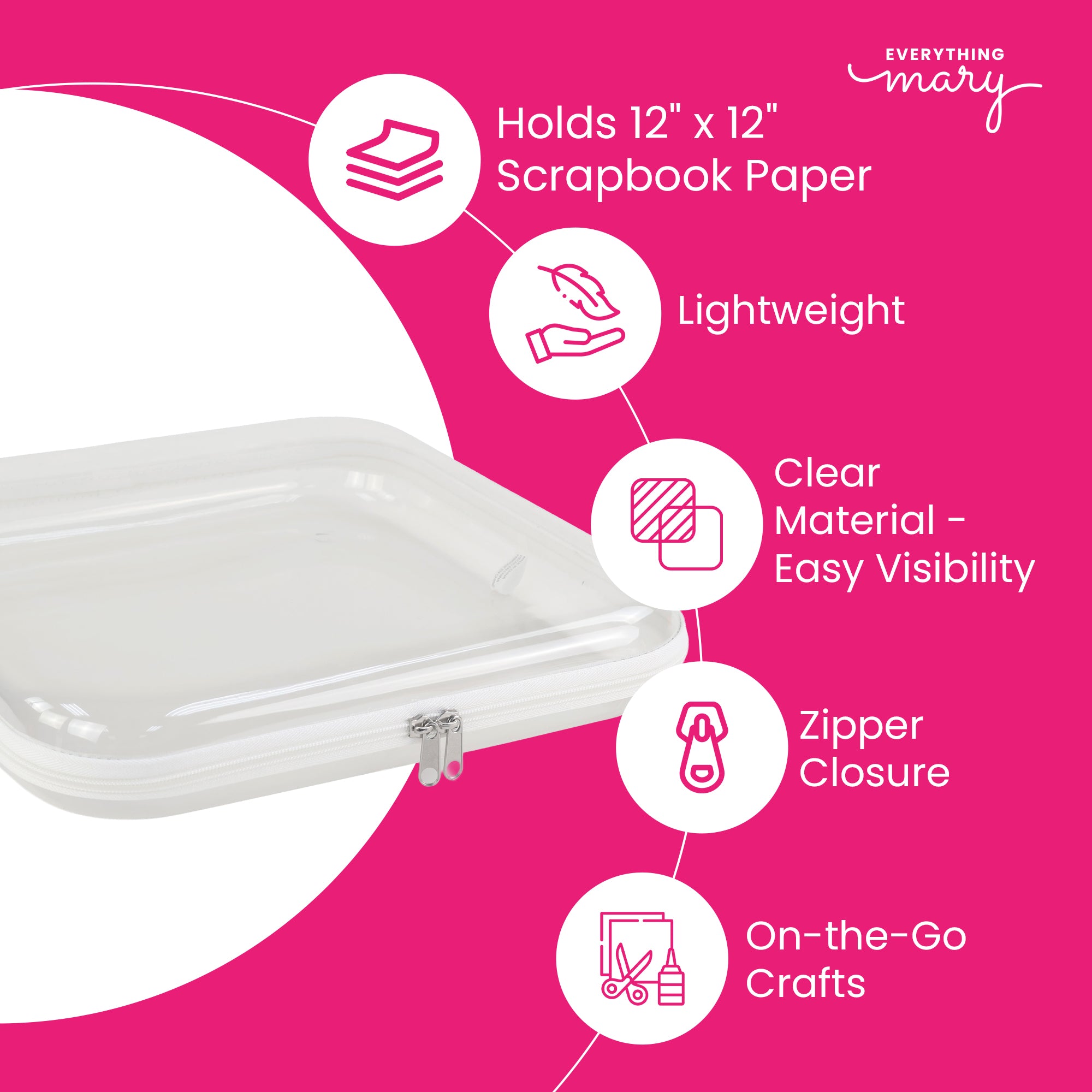 Everything Mary 12x12 Clear Bubble Case – Scrapbook Paper Storage & Portable Craft Project Organizer