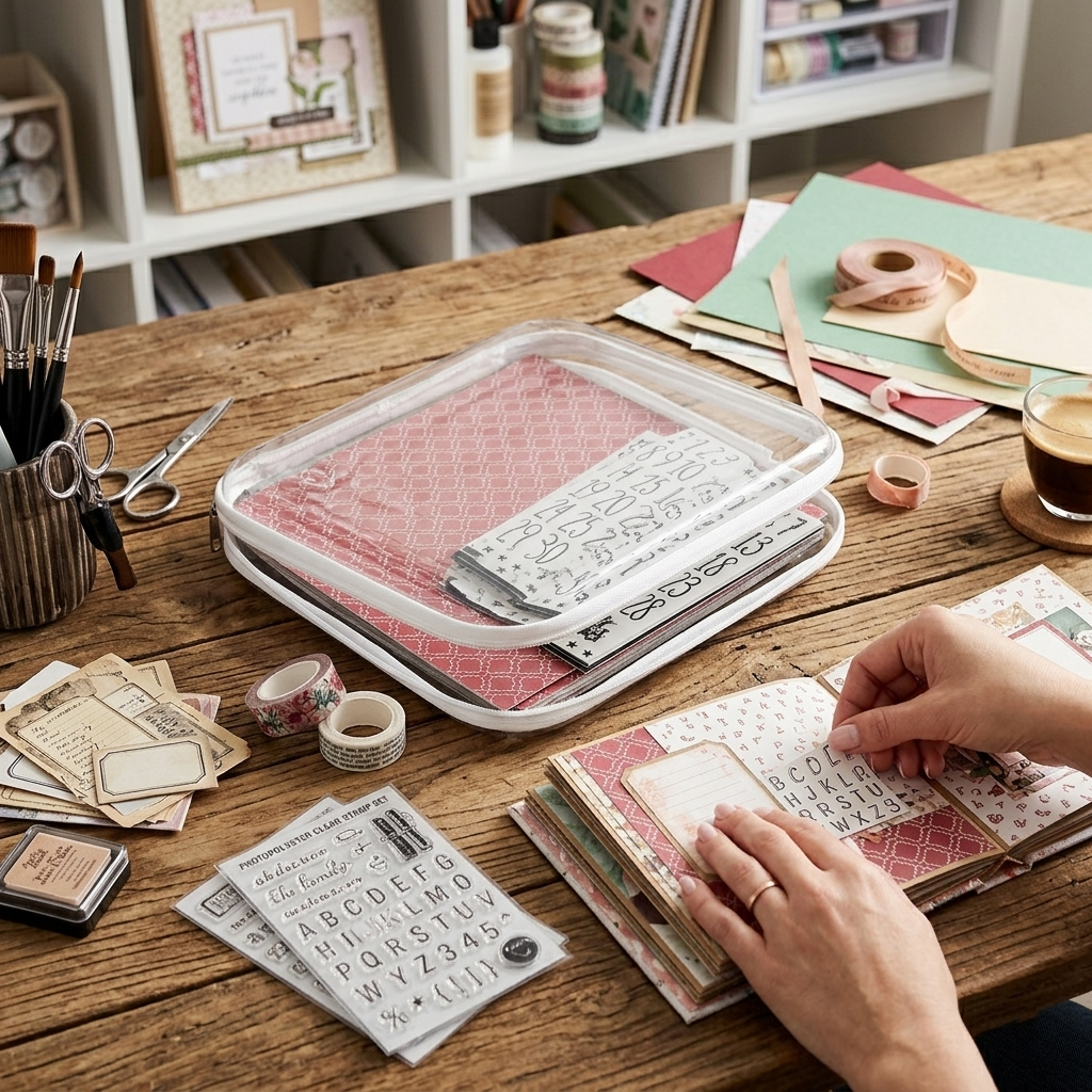 Everything Mary 12x12 Clear Bubble Case – Scrapbook Paper Storage & Portable Craft Project Organizer