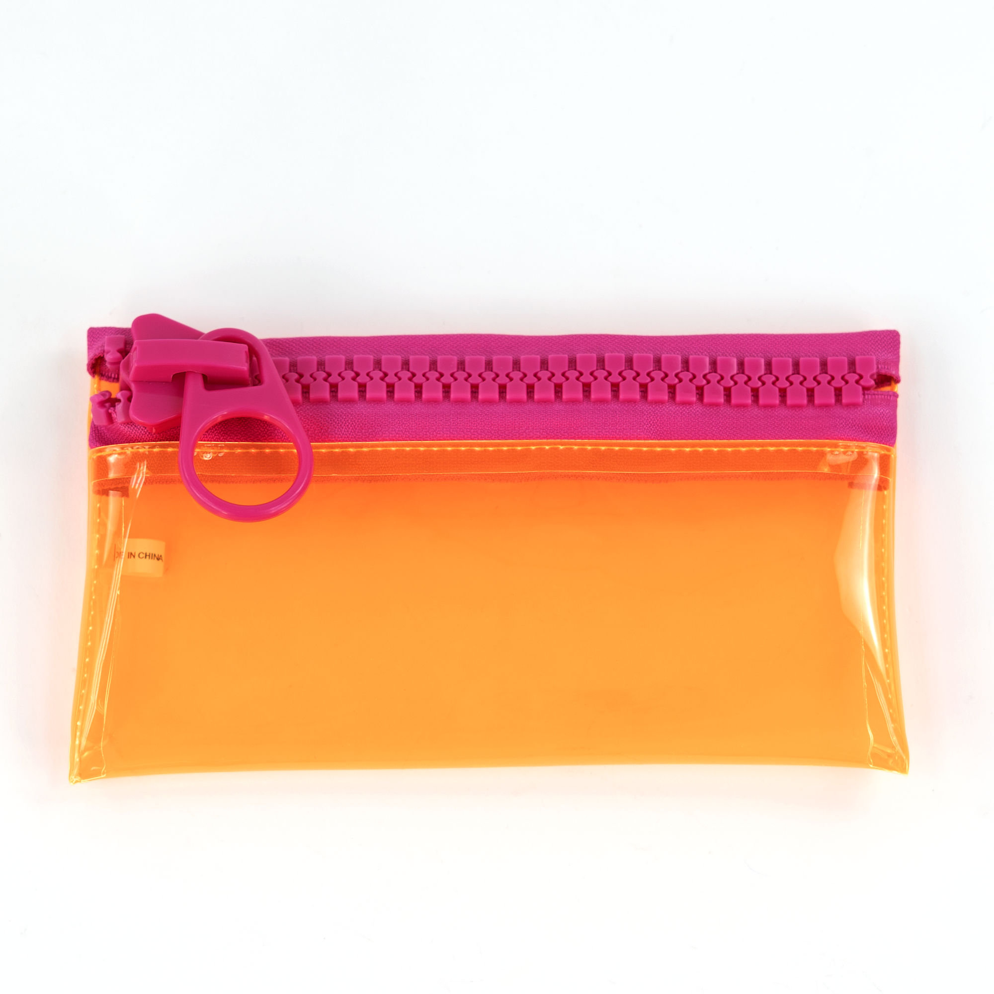 Everything Mary Chunky Zipper Pouch in Orange & Pink – Clear Storage Pouch with Bold Zipper & Wipeable Material for Pencils, Art Supplies & Notions