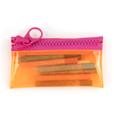 Everything Mary Chunky Zipper Pouch in Orange & Pink – Clear Storage Pouch with Bold Zipper & Wipeable Material for Pencils, Art Supplies & Notions