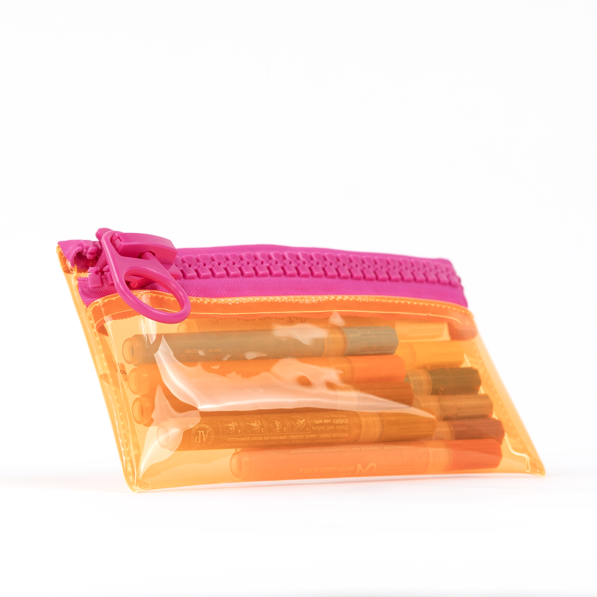 Everything Mary Chunky Zipper Pouch in Orange & Pink – Clear Storage Pouch with Bold Zipper & Wipeable Material for Pencils, Art Supplies & Notions