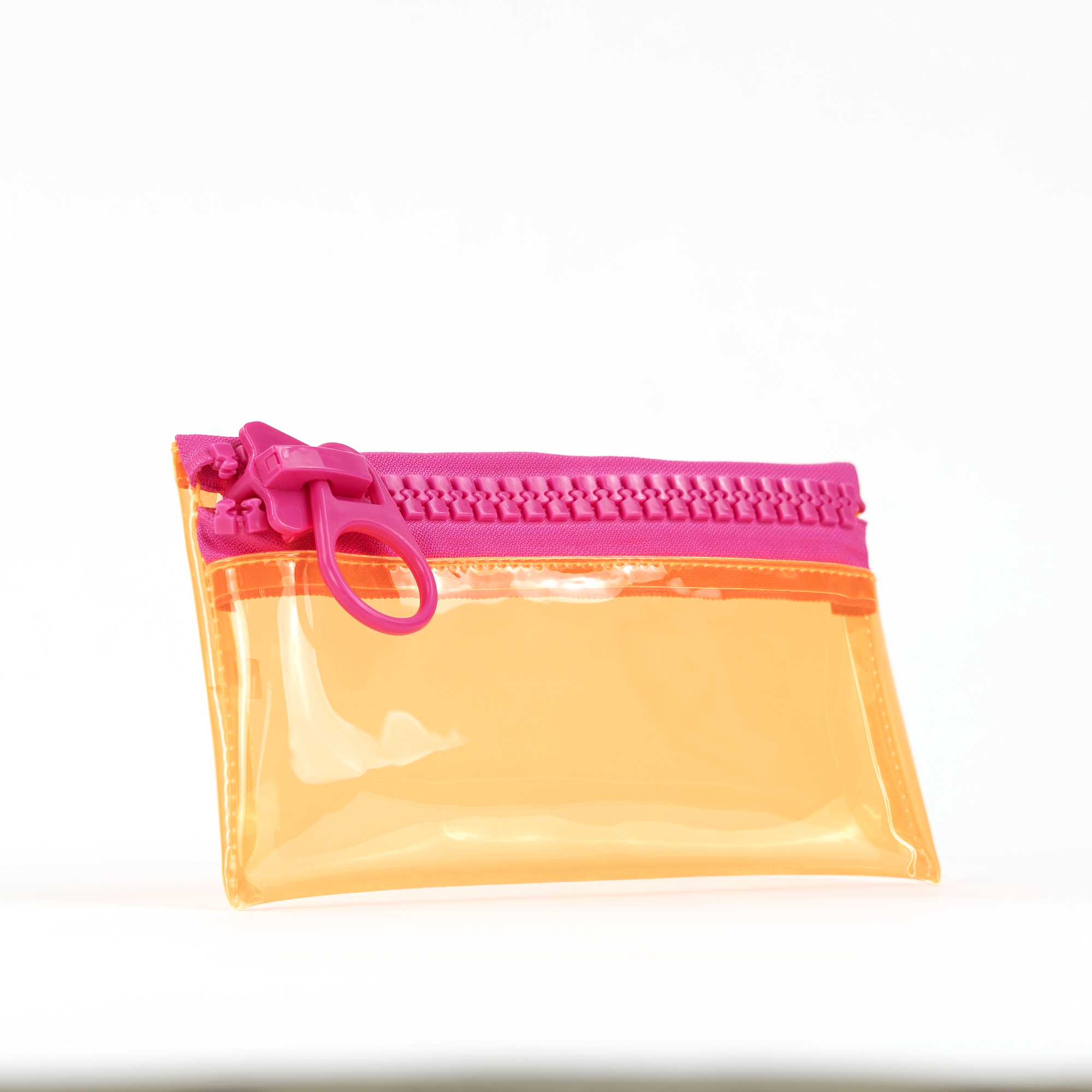 Everything Mary Chunky Zipper Pouch in Orange & Pink – Clear Storage Pouch with Bold Zipper & Wipeable Material for Pencils, Art Supplies & Notions
