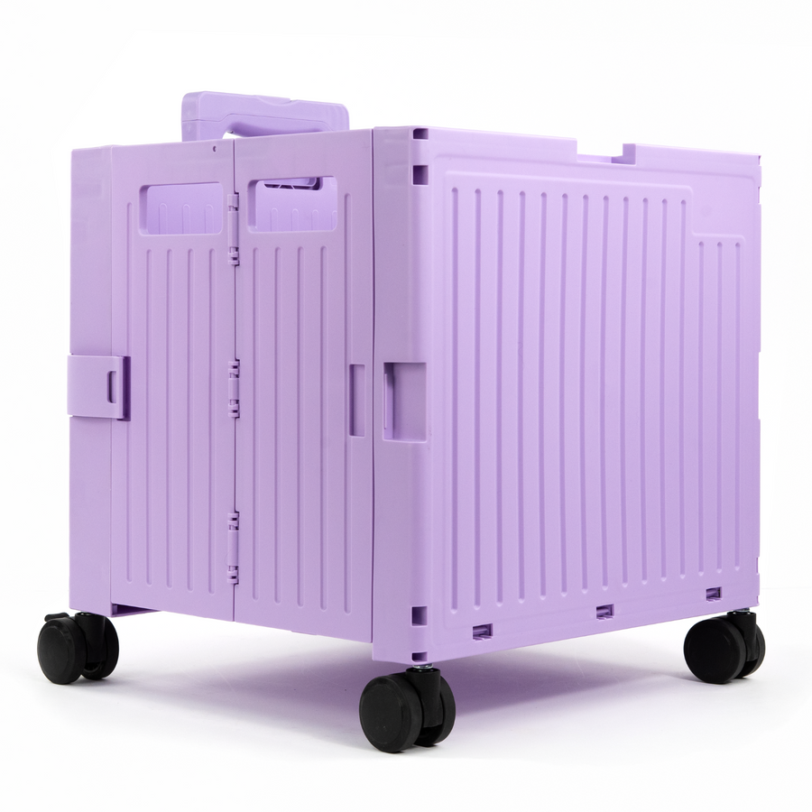 Purple Collapsible Rolling Cart with Lid and 360° Wheels – Foldable Utility Shopping and Teacher Cart