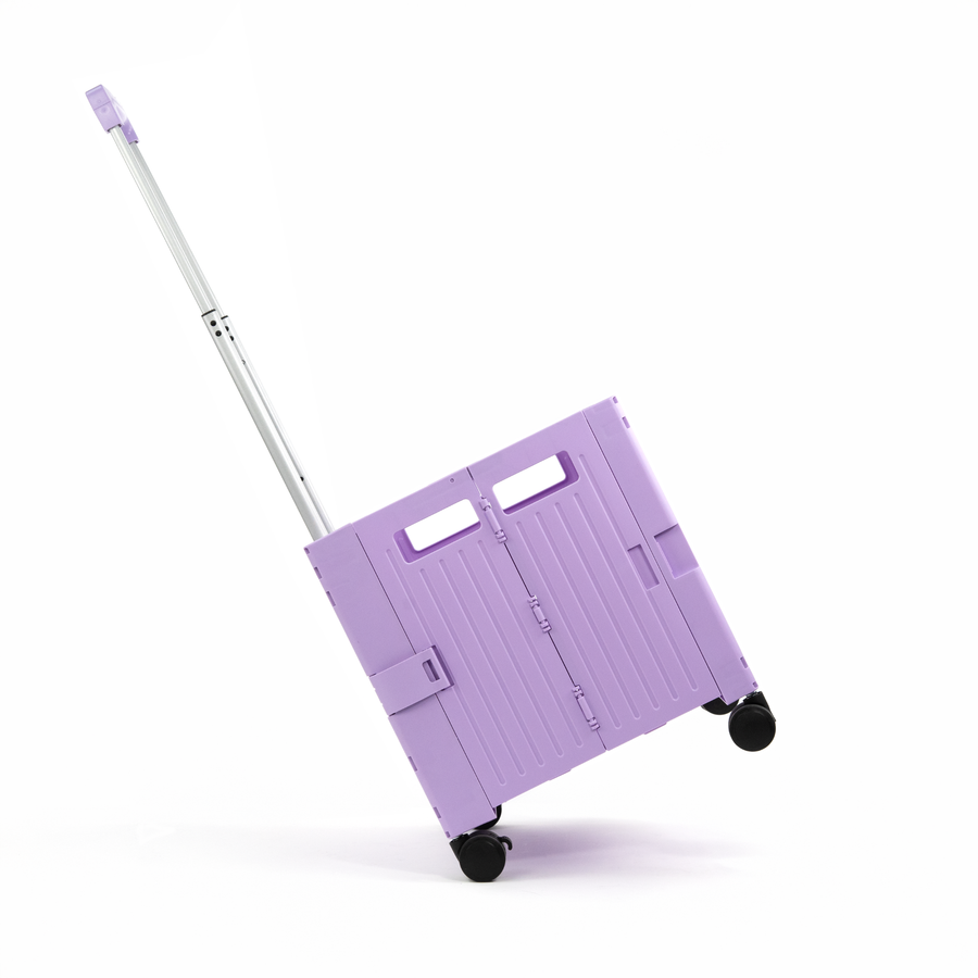Purple Collapsible Rolling Cart with Lid and 360° Wheels – Foldable Utility Shopping and Teacher Cart