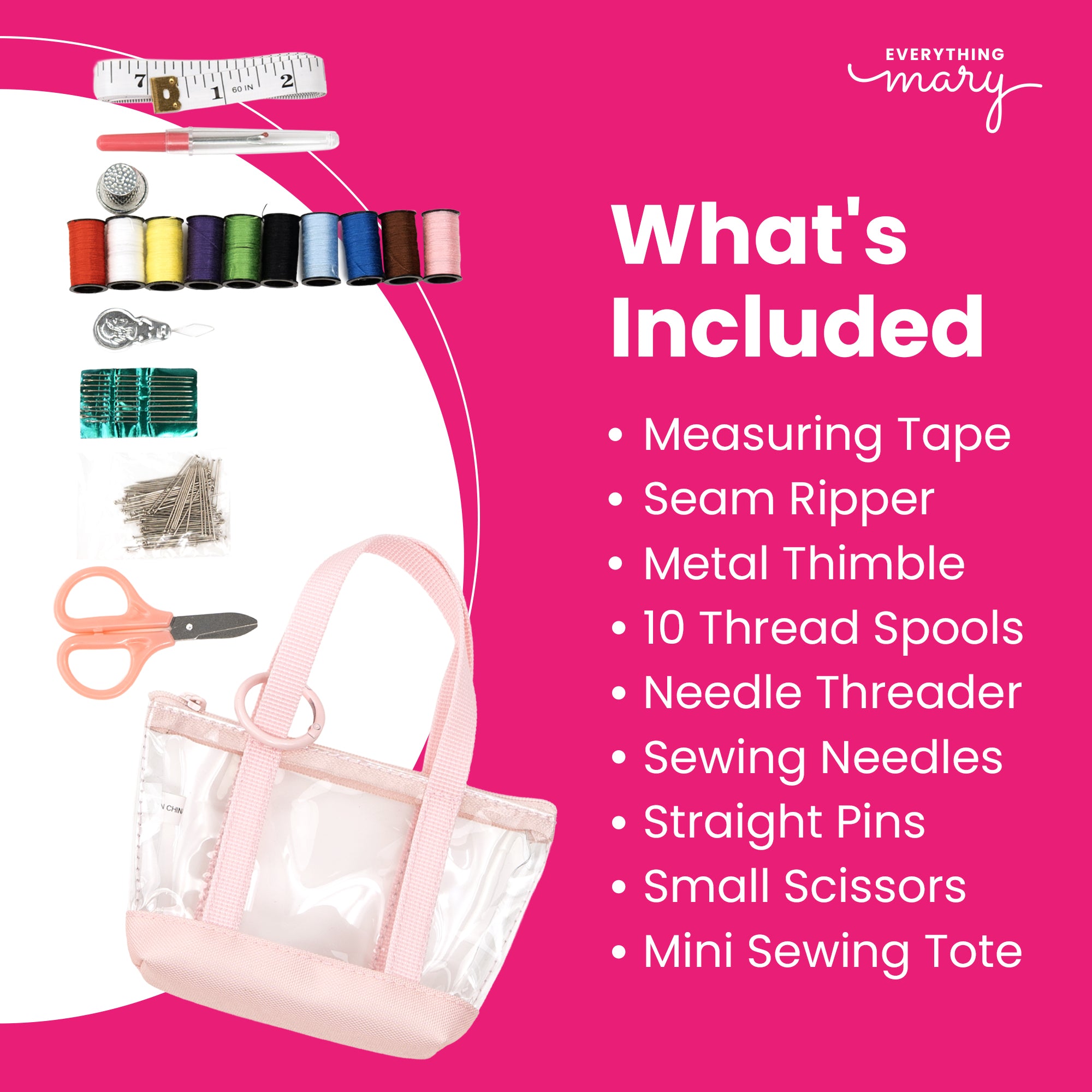 Everything Mary Travel Sewing Kit Organizer – Pink & Clear Mini Sewing Storage for Travel